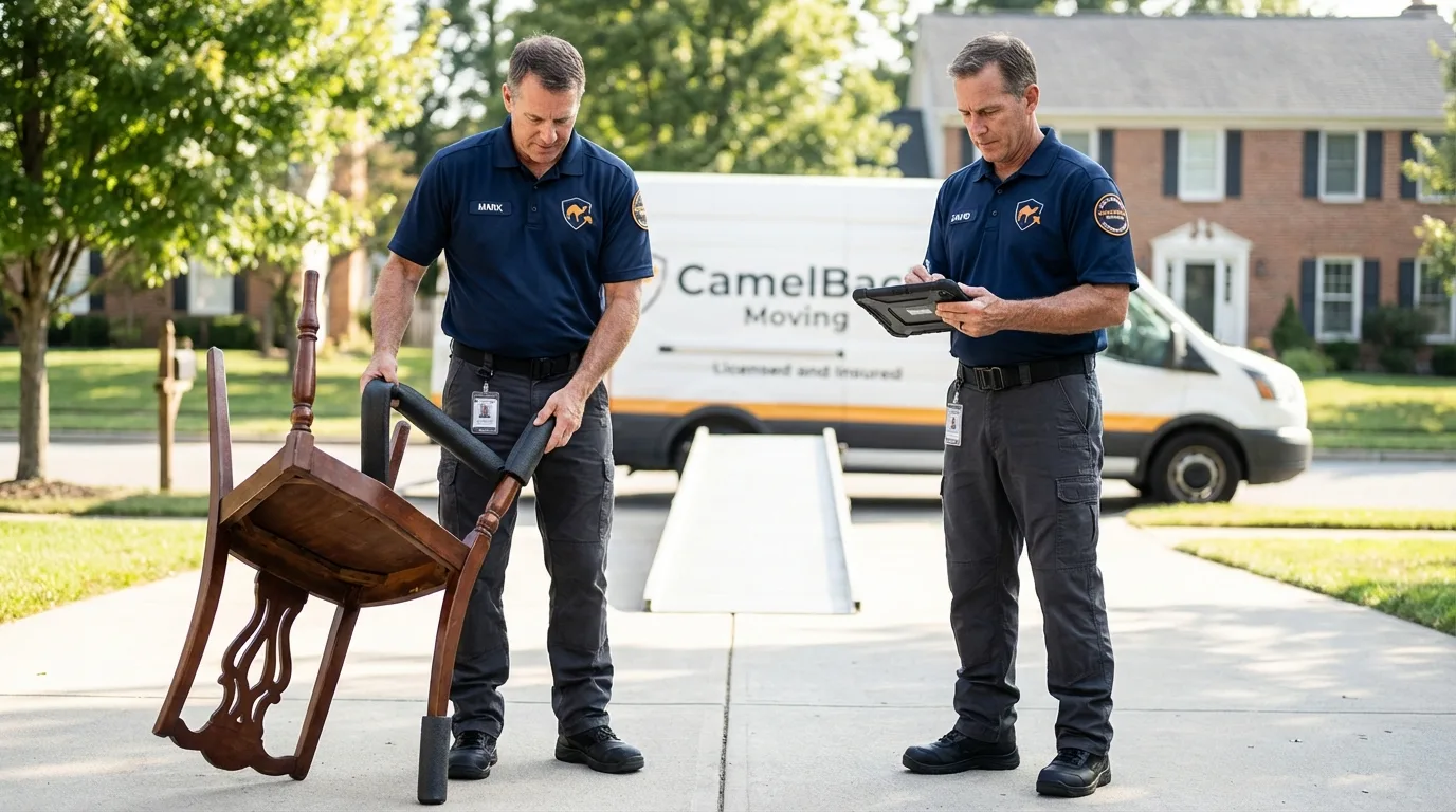 Movers inspecting furniture for damage prevention before loading in Beattyville, KY